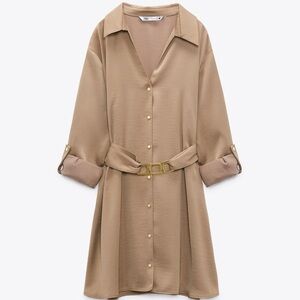 ZARA satin effect shirt dress with belt